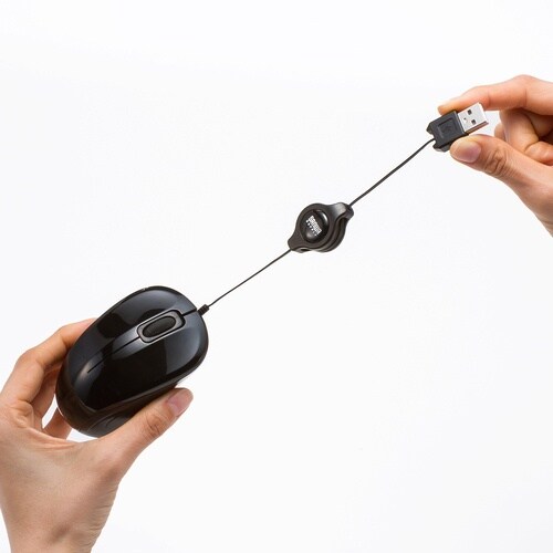 SANWA 抗菌・静音有線巻取りブルーLEDマウス