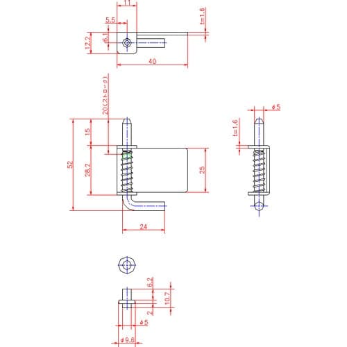ジョー・プリンス バネ入小型軸吊蝶番 右