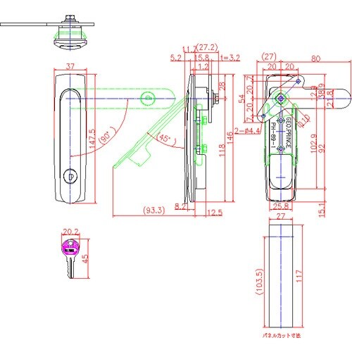 ジョー・プリンス スイングハンドル 鍵付 同一 G