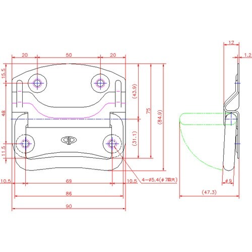 ジョー・プリンス ステンレスA型トランク取手 90