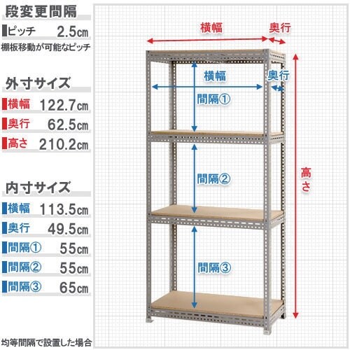 北島 ボード棚4段 W120XD60XH210cm