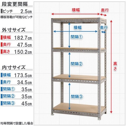 北島 ボード棚4段 W180XD45XH150cm
