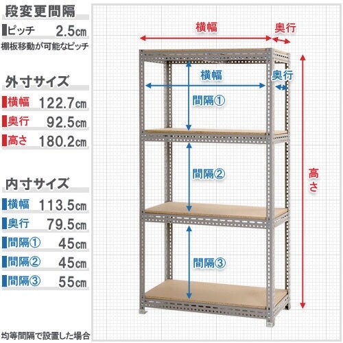 北島 ボード棚4段 W120XD90XH180cm