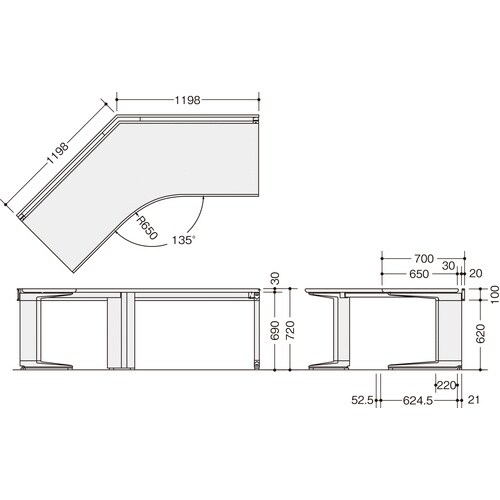 NAIKI コーナーデスク(135°用) トリアス