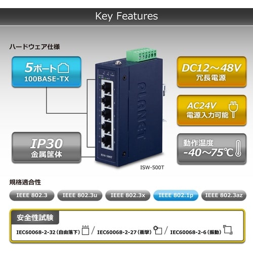 PLANET コンパクトイーサネットスイッチ 産業
