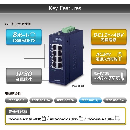 PLANET コンパクトイーサネットスイッチ 産業