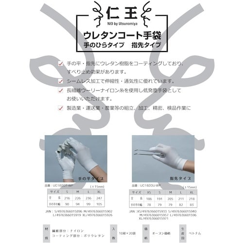 仁王 ウレタンコート手袋指先タイプ Sサイズ (1