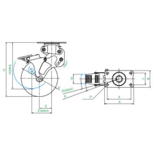 ユーエイ プレート式 自在 クッションキャスター