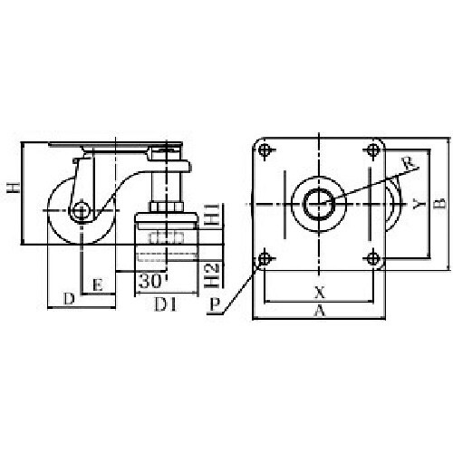 ユーエイ プレート式 自在 アジャスター付キャスタ
