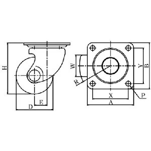 ユーエイ プレート式 自在 低床キャスター フェノ