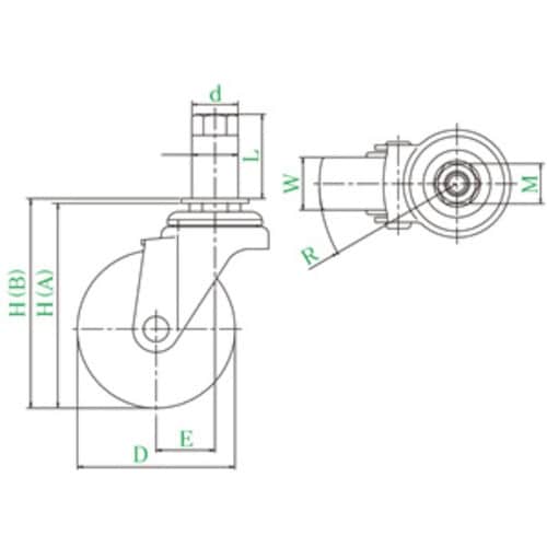 ユーエイ 差し込み式 自在 キャスター ウレタン