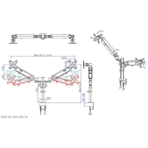 サンコー 可動式ガスショックデュアルモニターアーム