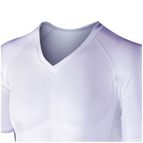 白 LL ストレッチ 半袖Vネック