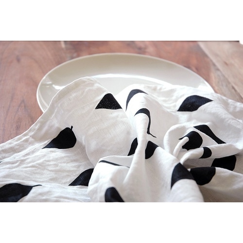 キッチンタオル 綿 麻 リネン リーフホワイト