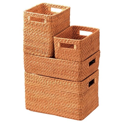 収納ボックス 縦型 ラタン 籐製 1/2サイズ