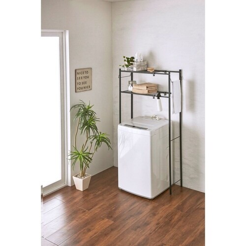 ランドリーラック 角パイプ洗濯機棚 マットブラック