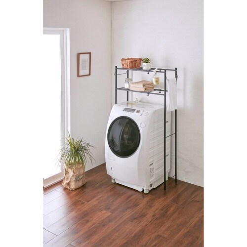 ランドリーラック 角パイプ洗濯機棚 マットブラック