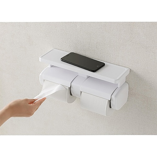 トイレットペーパーホルダー ダブル 棚付き