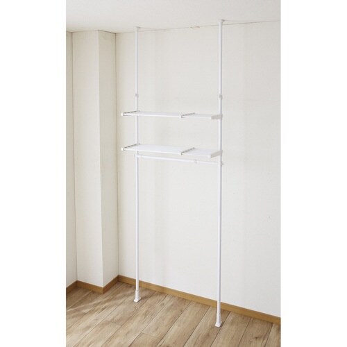 突っ張りラック 突っ張り伸縮2段ラック パイプ付き