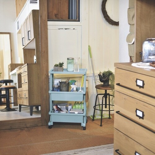 キッチンワゴン テーブルワゴン 3段 ブルー