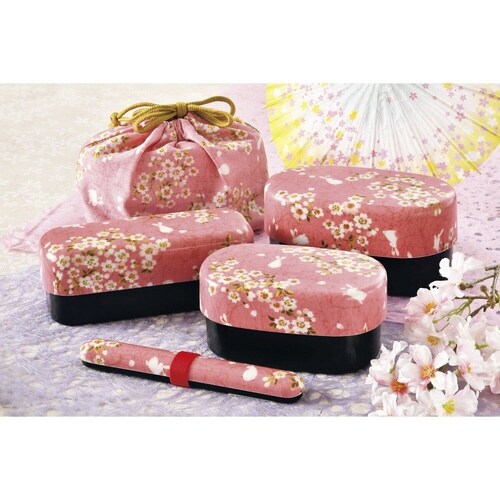 お弁当箱 2段 布貼小判弁当 桜うさぎ ピンク
