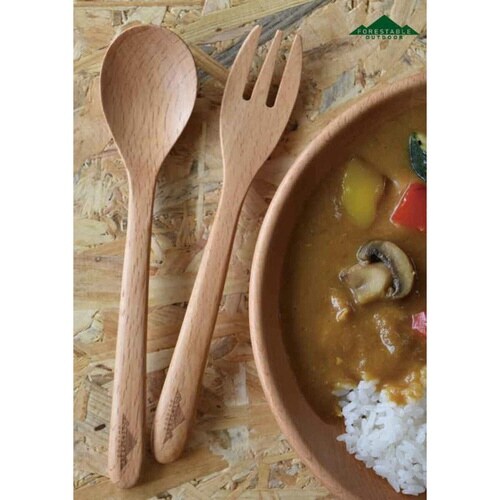 フォーク 木製 アウトドア 18cm