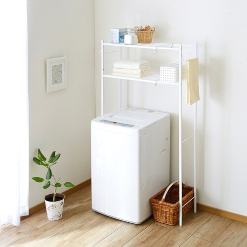 ランドリーラック 角パイプ洗濯機棚 伸縮 洗濯機