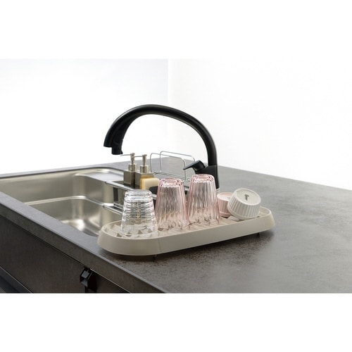 水切りトレイ スリム 自動排水 ベージュ