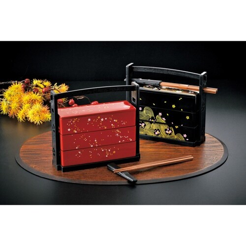 お弁当箱 3段 600ml さくら 野点弁当 黒