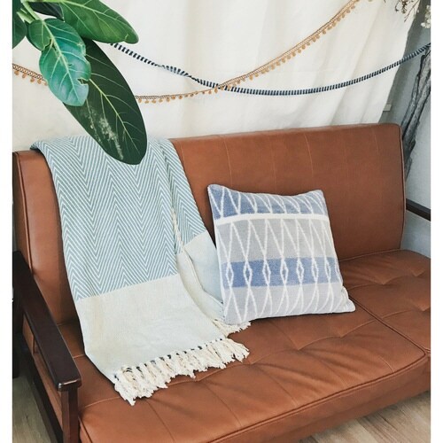 マルチカバー コットンスロー ウェーブ ブルー