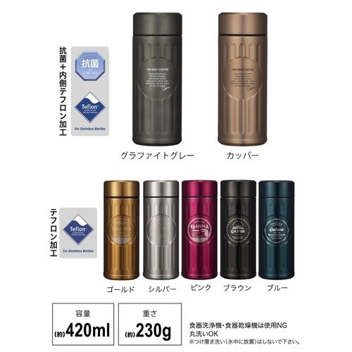 水筒 420ml 抗菌 カフア グラファイトグレー