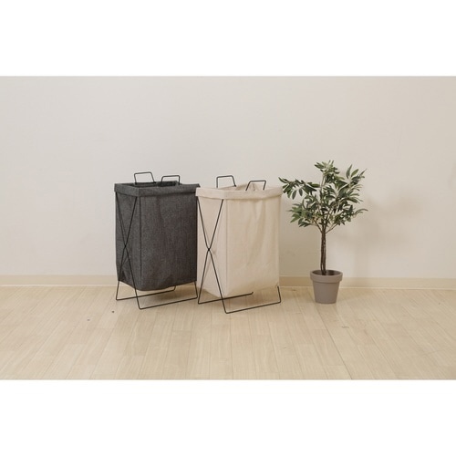 ランドリーバスケット 横型 取手付 アイボリー