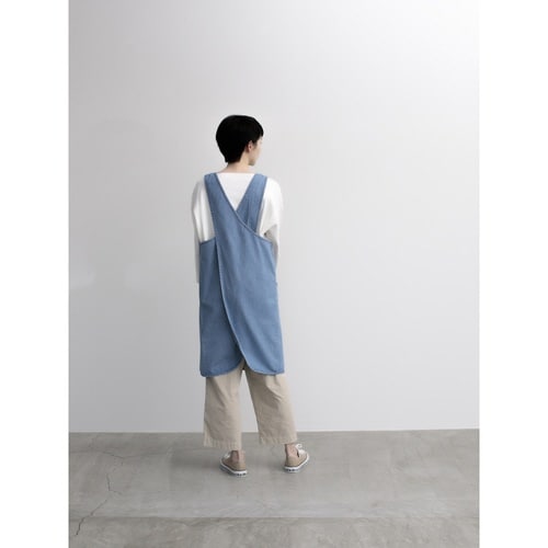 エプロン 綿100% バッククロスエプロン ブルー