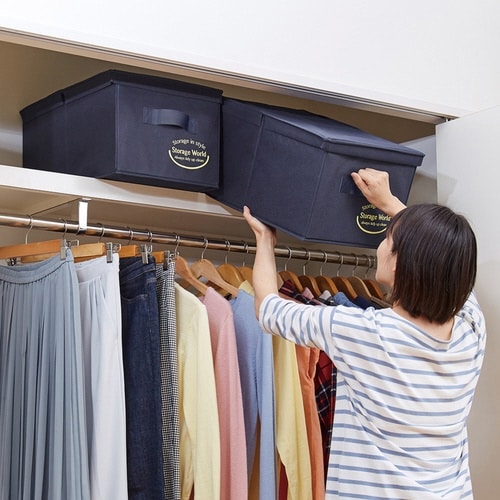 収納ボックス クローゼットのフタ付整理箱 ネイビー