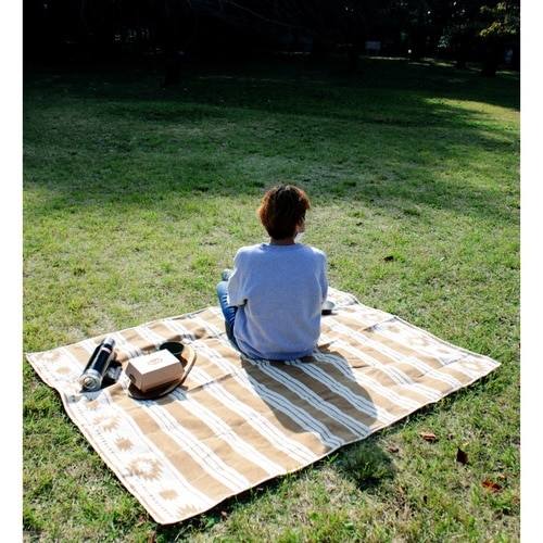 ピクニックシート ボーダー ベージュ