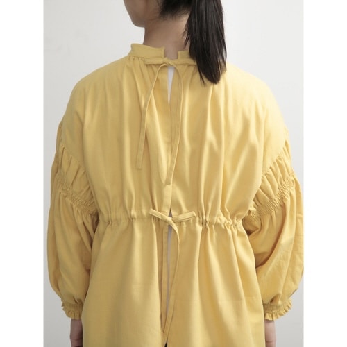 エプロン 無地 袖シャーリング割烹着 イエロー