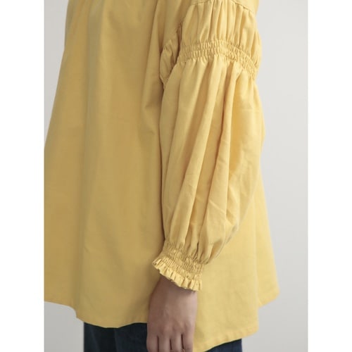 エプロン 無地 袖シャーリング割烹着 イエロー