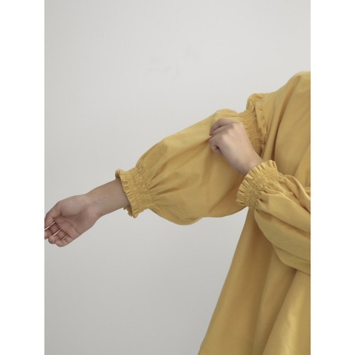 エプロン 無地 袖シャーリング割烹着 イエロー