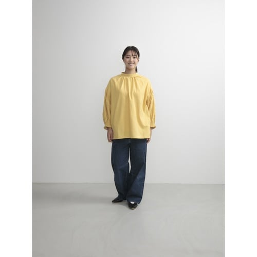 エプロン 無地 袖シャーリング割烹着 イエロー