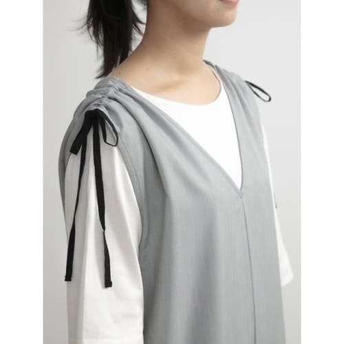 エプロン 無地 肩ギャザーオールインワン 杢グレー