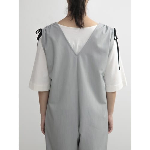 エプロン 無地 肩ギャザーオールインワン 杢グレー