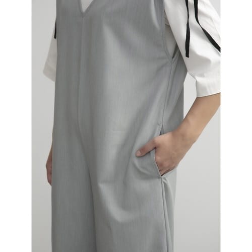 エプロン 無地 肩ギャザーオールインワン 杢グレー