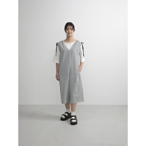 エプロン 無地 肩ギャザーオールインワン 杢グレー