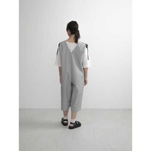 エプロン 無地 肩ギャザーオールインワン 杢グレー