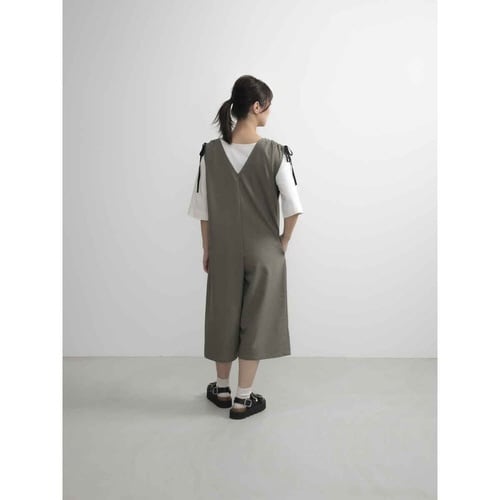 エプロン 無地 肩ギャザーオールインワン カーキ