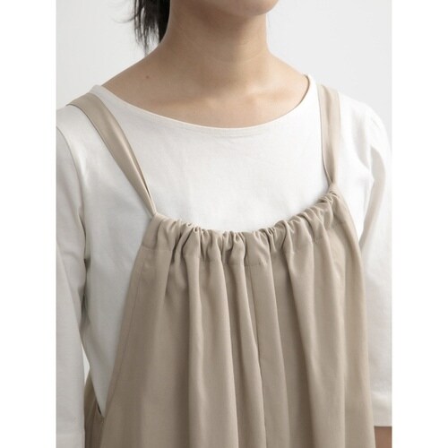 エプロン 無地 後ろリボンオールインワン ベージュ