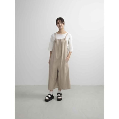 エプロン 無地 後ろリボンオールインワン ベージュ