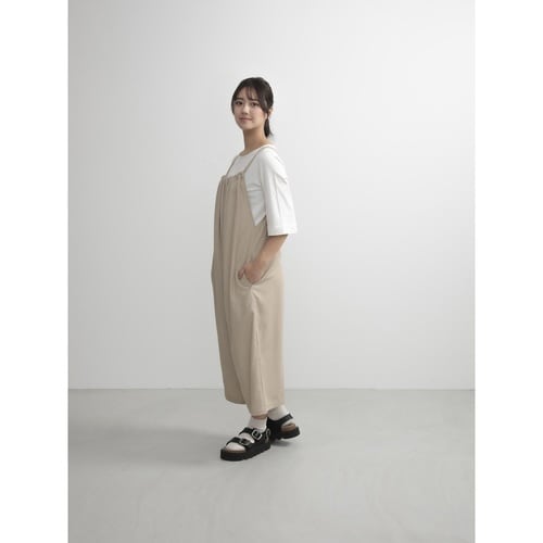 エプロン 無地 後ろリボンオールインワン ベージュ