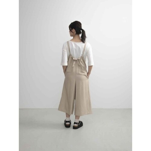 エプロン 無地 後ろリボンオールインワン ベージュ