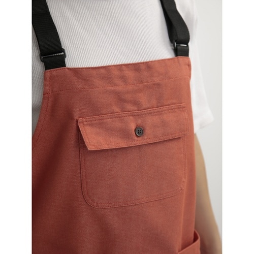 エプロン カラーデニムビブエプロン 無地 オレンジ